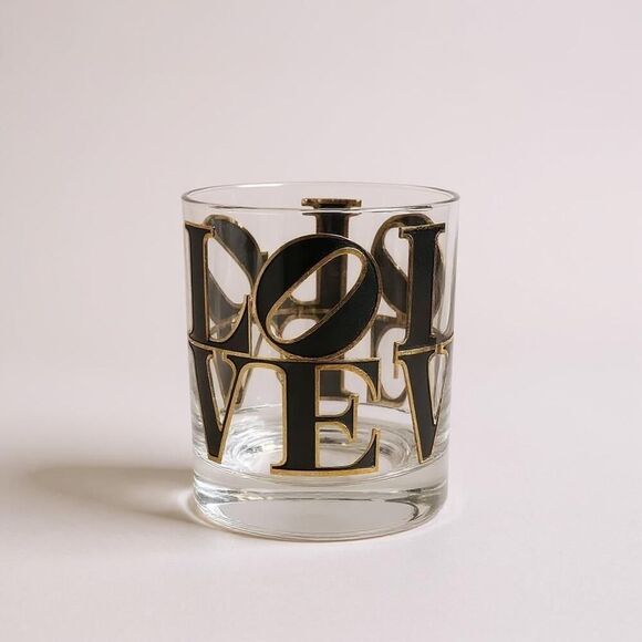 CERA MCM Glass Old Fashioned Rocks Glasses Cocktail Black & Gold 'LOVE' Set of 4 - Picture 2 of 16